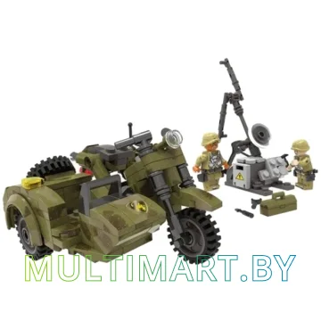 Конструктор XingBao XB-06008 Военный мотоцикл с коляской (256 деталей) картинка 2